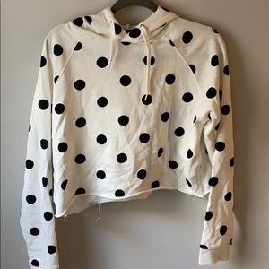 black and white polka-dot cropped hoodie